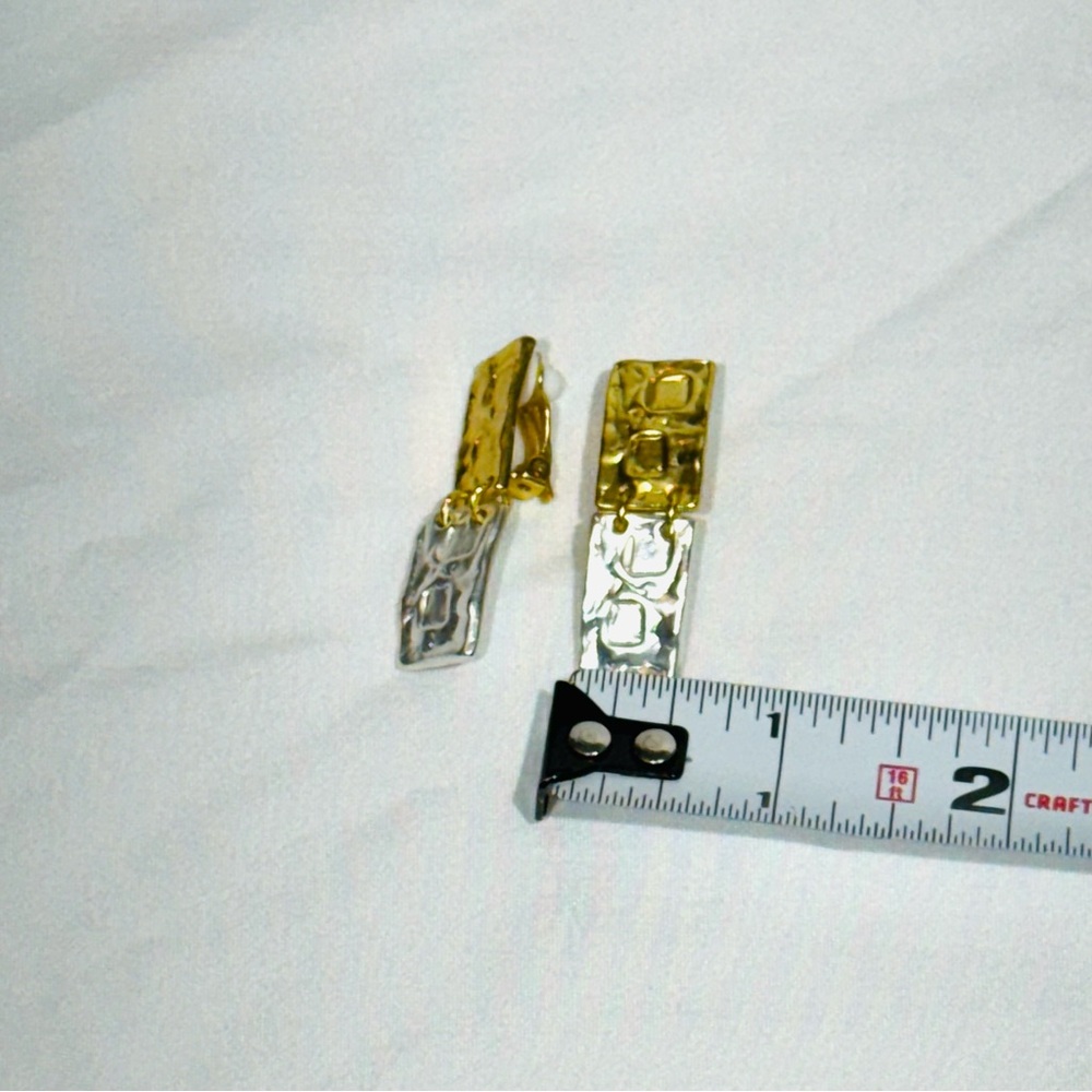 Gold and Silver Geometric Art Deco Clip-On Earrings - Picture 6 of 9